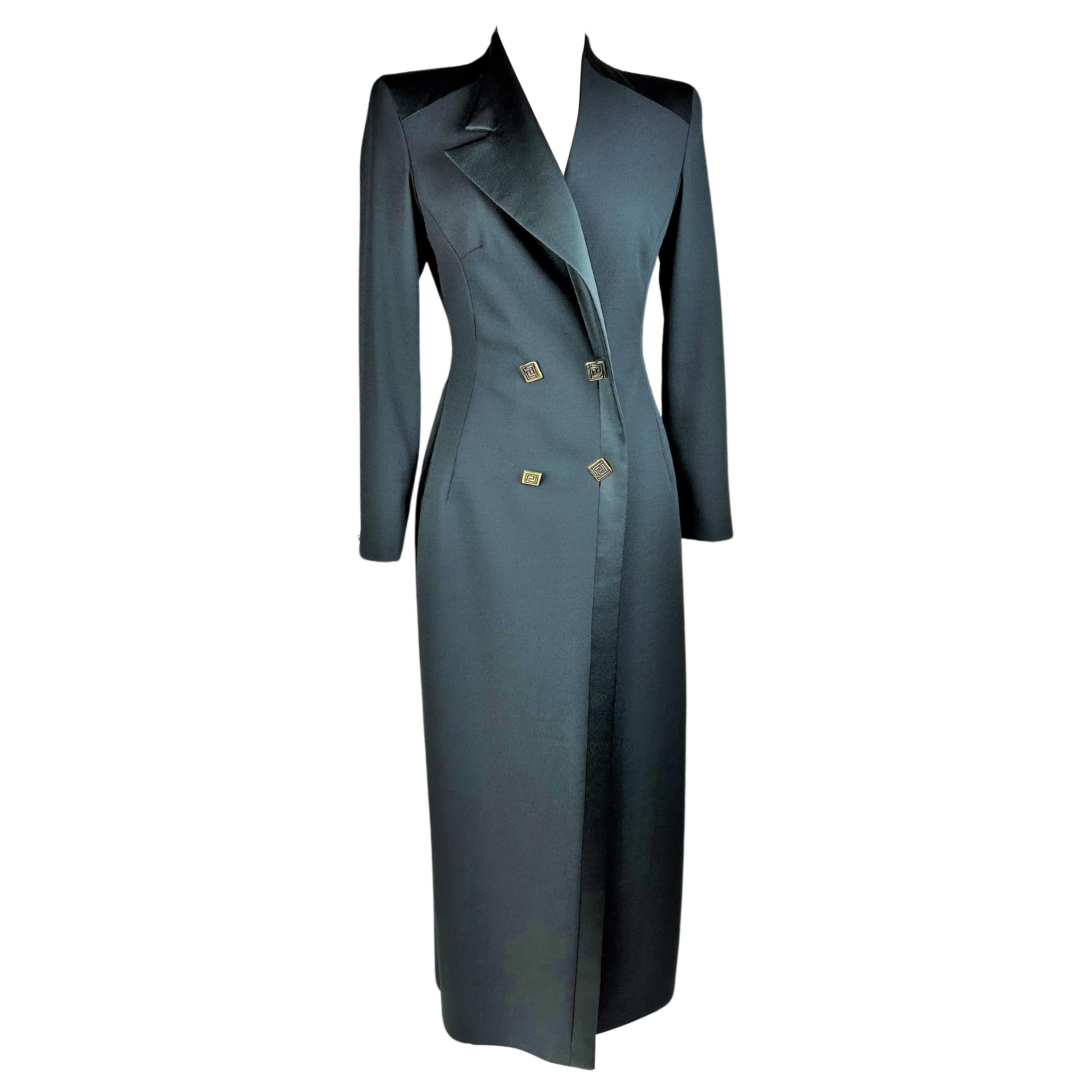 Pre-owned Versace Vintage Black Powder Grain Tuxedo Coat Circa 2000 Size 42