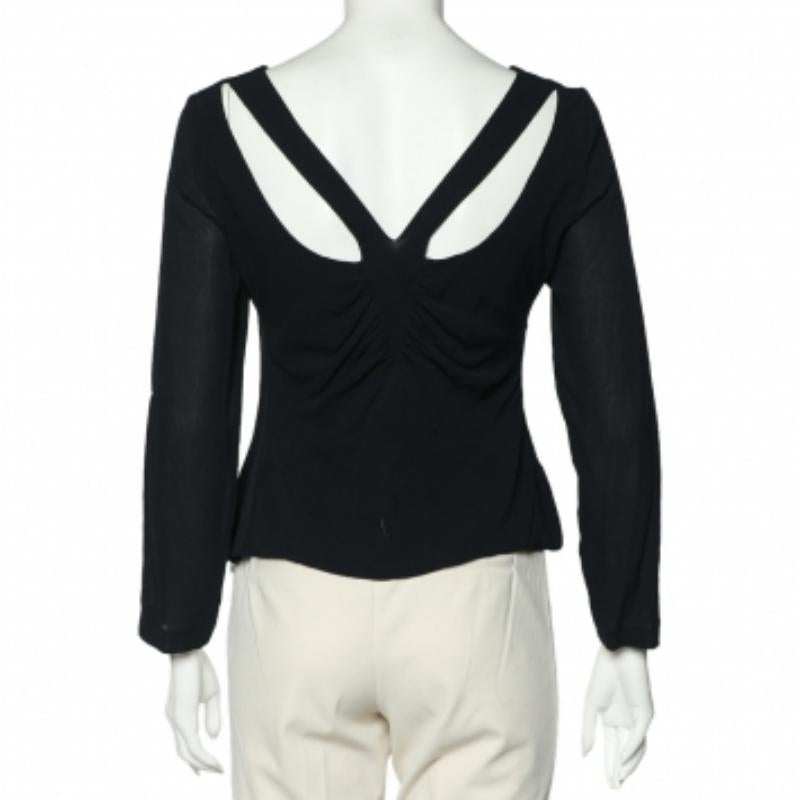 Versace Vintage Black Silk Chiffon Cut Out Detail Top L For Sale 2
