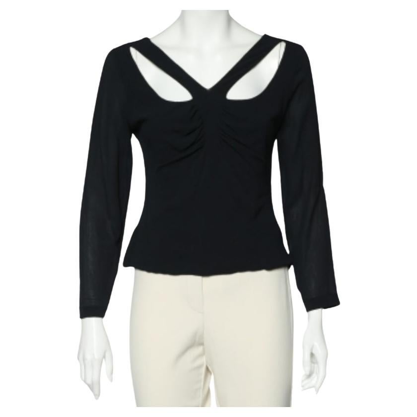 Versace Vintage Black Silk Chiffon Cut Out Detail Top L For Sale