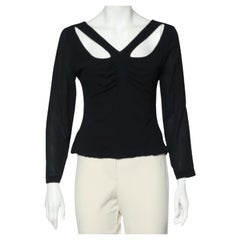 Versace Vintage Black Silk Chiffon Cut Out Detail Top L