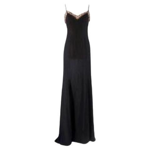 Versace vintage black silk crepe & lace slip dress For Sale