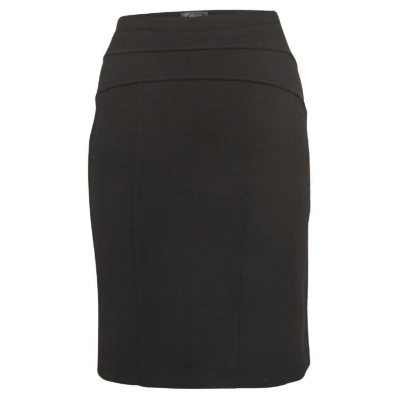 Versace Vintage Falda lápiz fruncida de mezcla de lana negra S