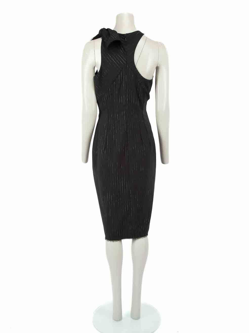 Versace Vintage Black Wool Pinstripe Cut Out Dress Size M In Good Condition For Sale In London, GB