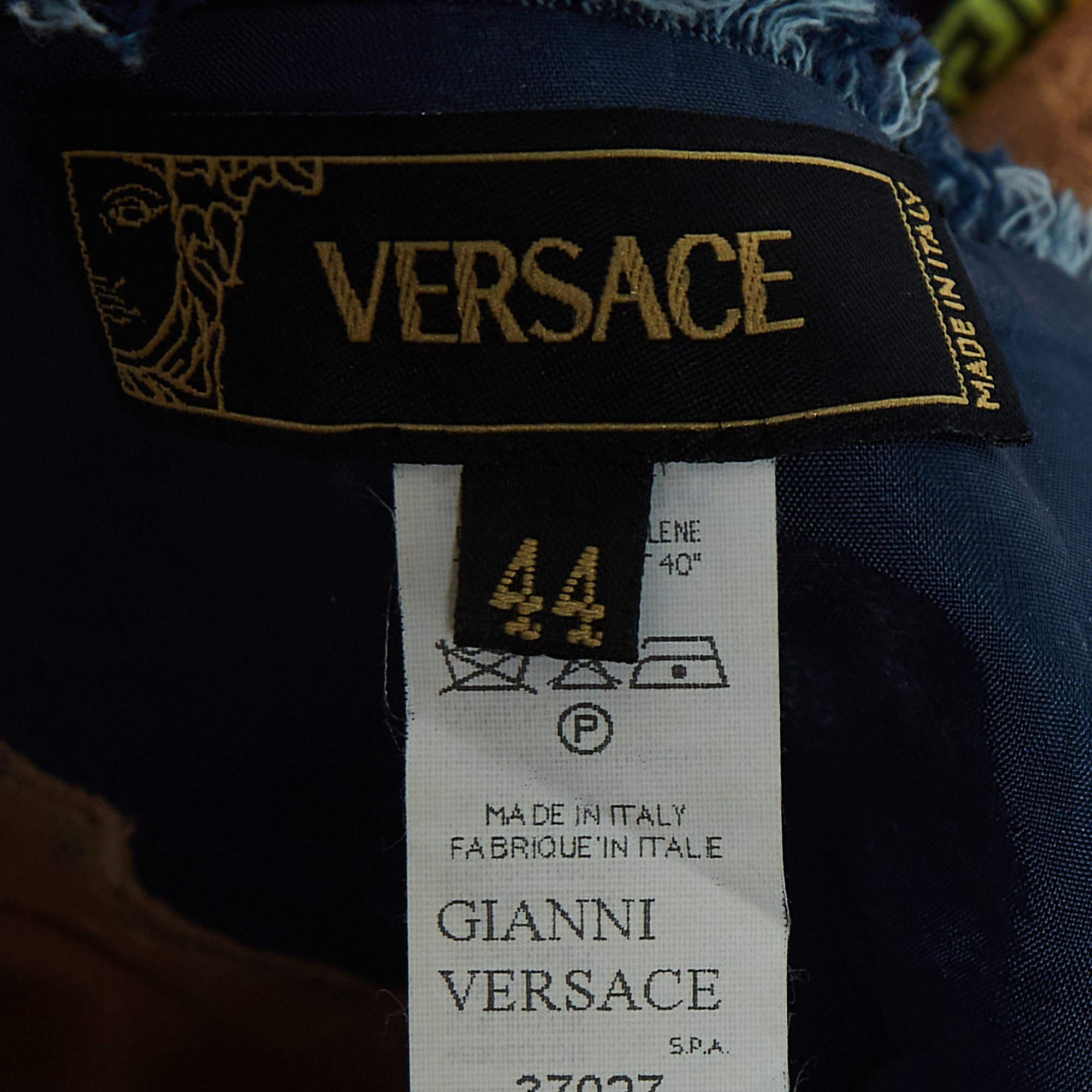 Gray Versace Vintage Blue Applique Denim and Nylon Asymmetric Corset Dress M
