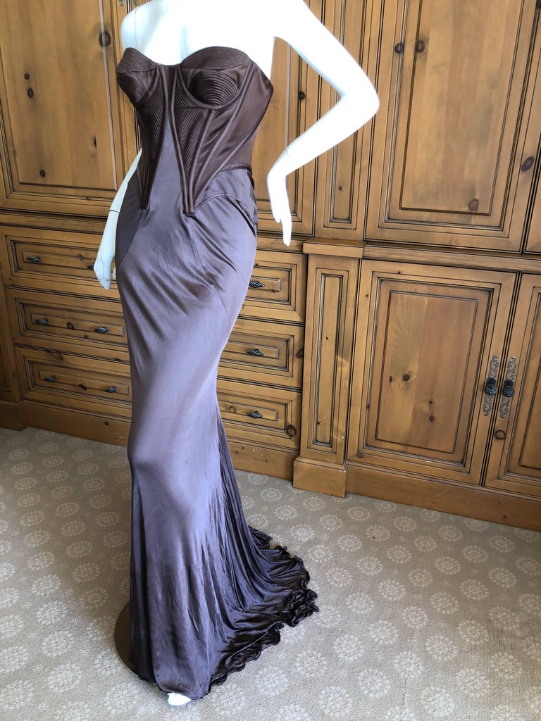 Versace Vintage Chocolate Brown Corset Evening Dress with Train at — free download