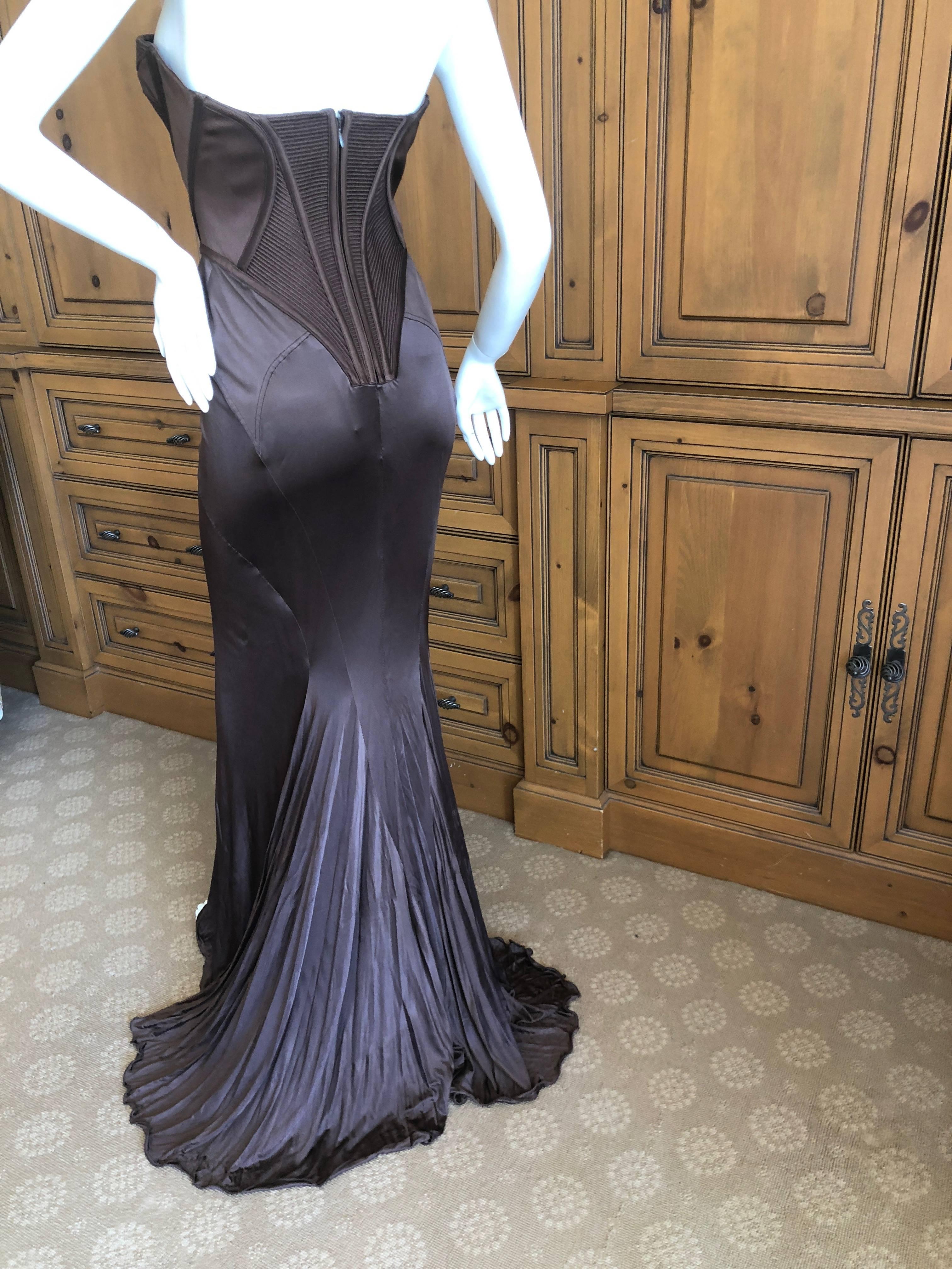 Versace Vintage Chocolate Brown Corset Evening Dress with Train In New Condition In Cloverdale, CA
