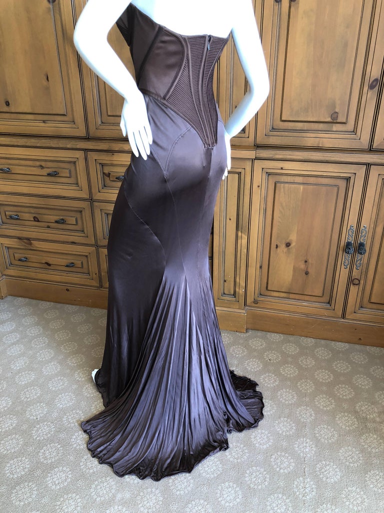 Versace Vintage Chocolate Brown Corset Evening Dress with Train at — free download