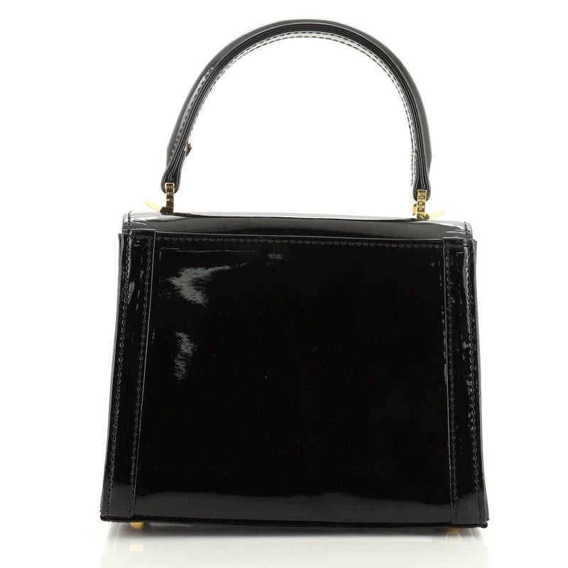 Black Versace Vintage Convertible Top Handle Bag Patent and Calf Hair Mini
