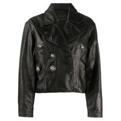 Versace Vintage double-breasted black leather 90s biker's jacket