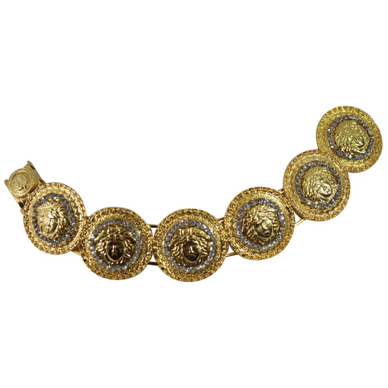 Versace Vintage Golden Bracelet wiith Swarovski crystals. For Sale at ...