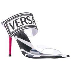Versace Vintage Logo PVC Sandal w/ Zebra Print Leather & Fuchsia Heel Size 38