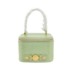 Versace Vintage Logo Sun Vanity Bag Green Calfskin Leather Gold Hardware