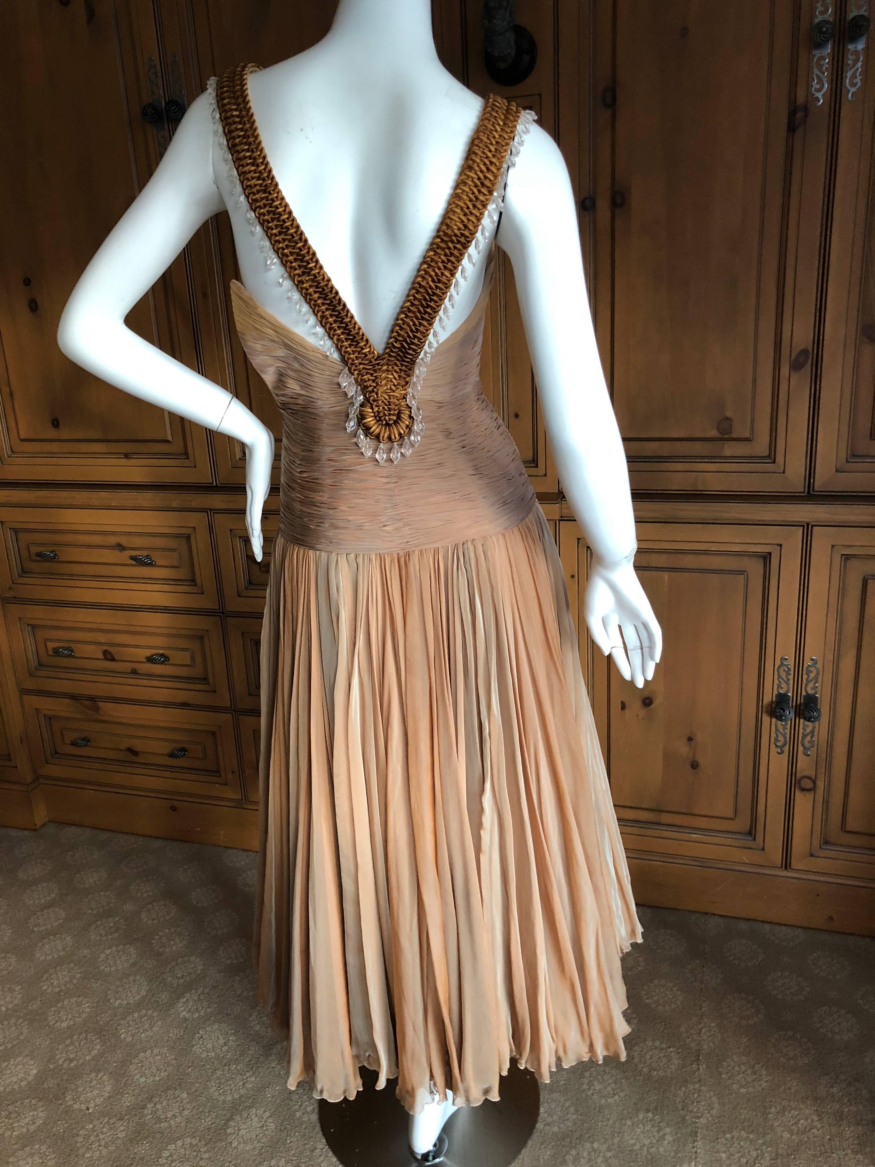 Versace Vintage Low Cut Plisse Pleated Ombre Silk Dress with Macrame Bead Detail For Sale 2