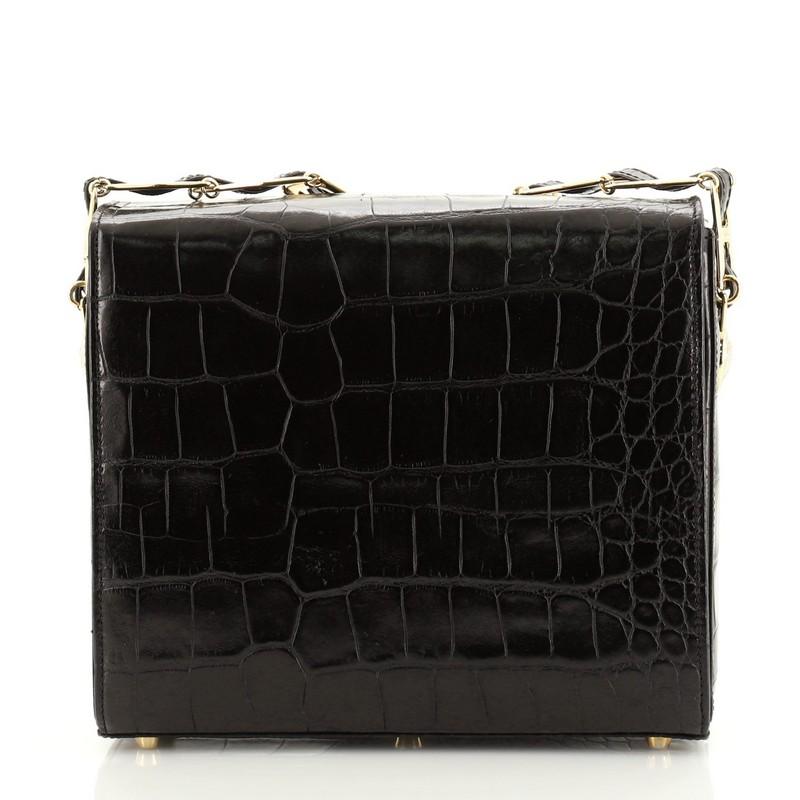 Bolso de hombro Versace Vintage Medusa Flip Lock Piel con relieve de cocodrilo Negro
