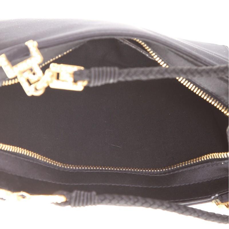 Black Versace Vintage Medusa Zip Shoulder Bag Crystal Embellished Satin Small