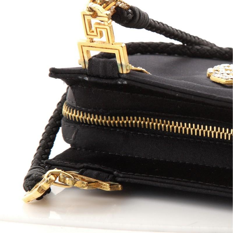 Versace Vintage Medusa Zip Shoulder Bag Crystal Embellished Satin Small In Good Condition In NY, NY
