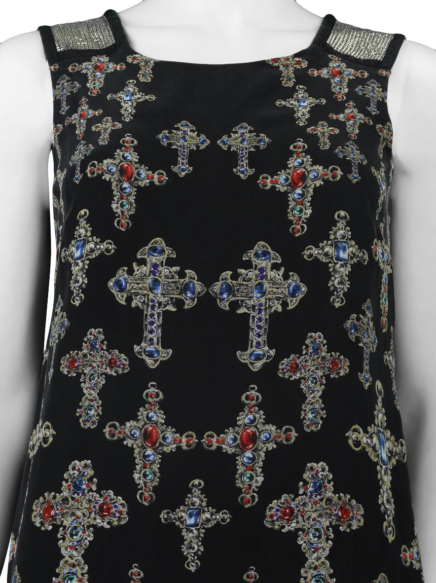 Women's Versace Vintage Printed Silk Black Dress 38 - 2/4