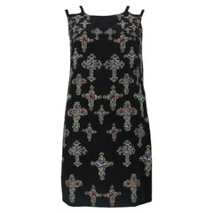Versace Vintage Printed Silk Black Dress 38 - 2/4