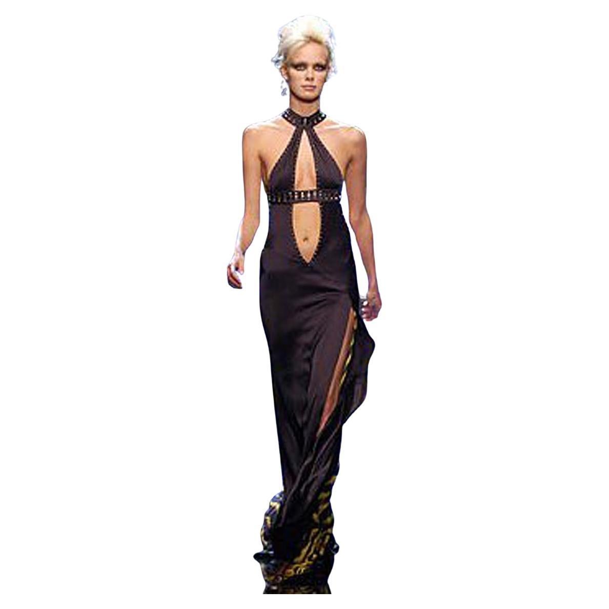 Versace Vintage Runway Bondage Kleid tiefer Ausschnitt Oberschenkel hoher Schlitz   WOW!