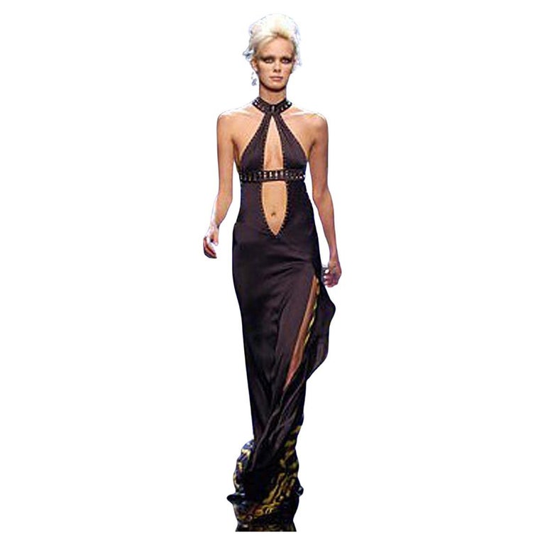 Versace Vintage Runway Bondage Gown Plunging Neckline Thigh High Slit WOW! For Sale at 1stDibs Versace Vintage Runway Bondage Gown Plunging Neckline Thigh High Slit WOW! For Sale at 1stDibs