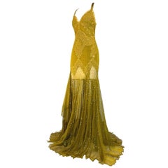 Versace Vintage Runway Embellished Evening Gown Fall/Winter 2003 Size 42IT