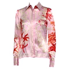VERSACE Vintage Pasarela S/S 2005 Blusa Barocco Estrella de Mar de Seda con Botones Medusa