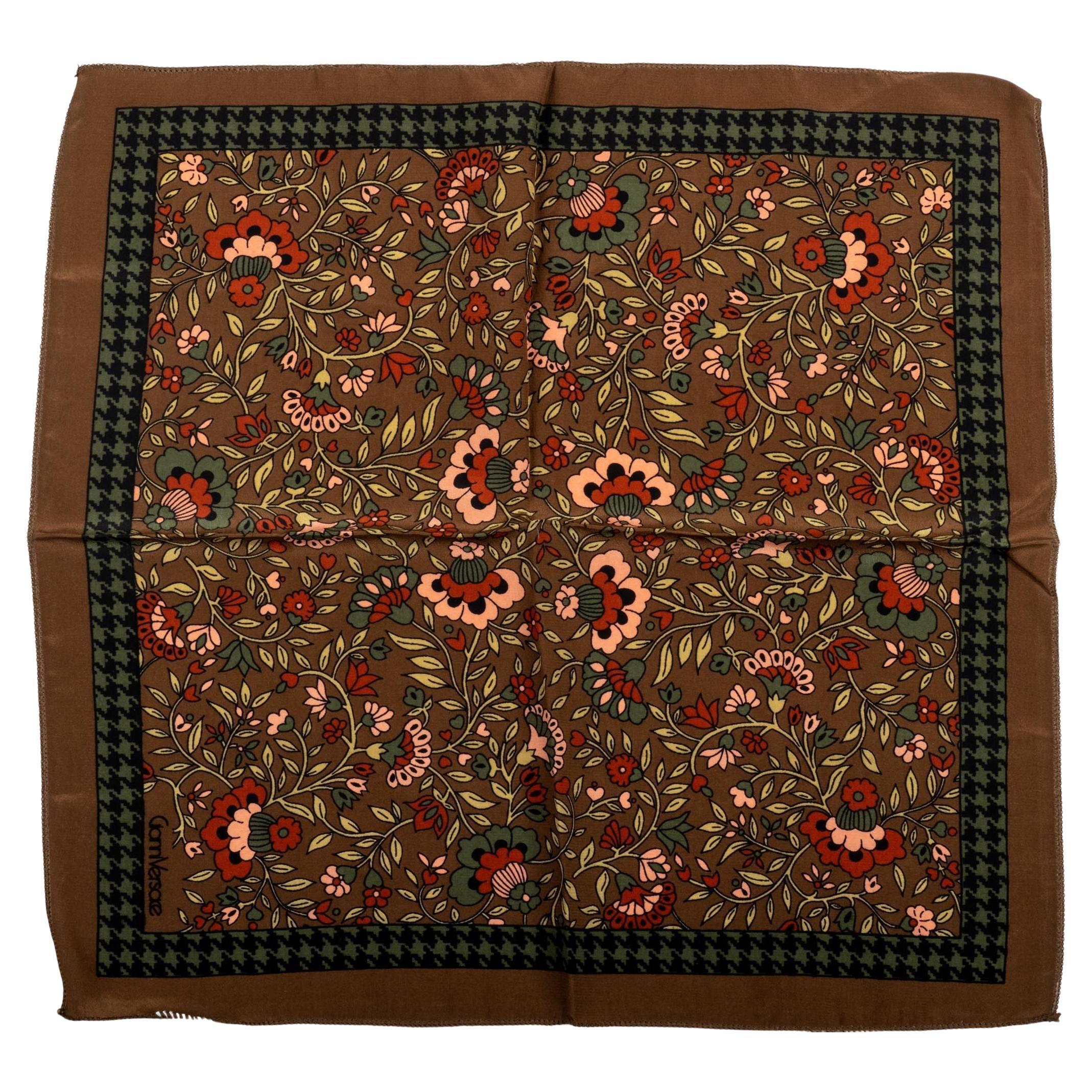 Versace Vintage Silk Brown Small Scarf For Sale