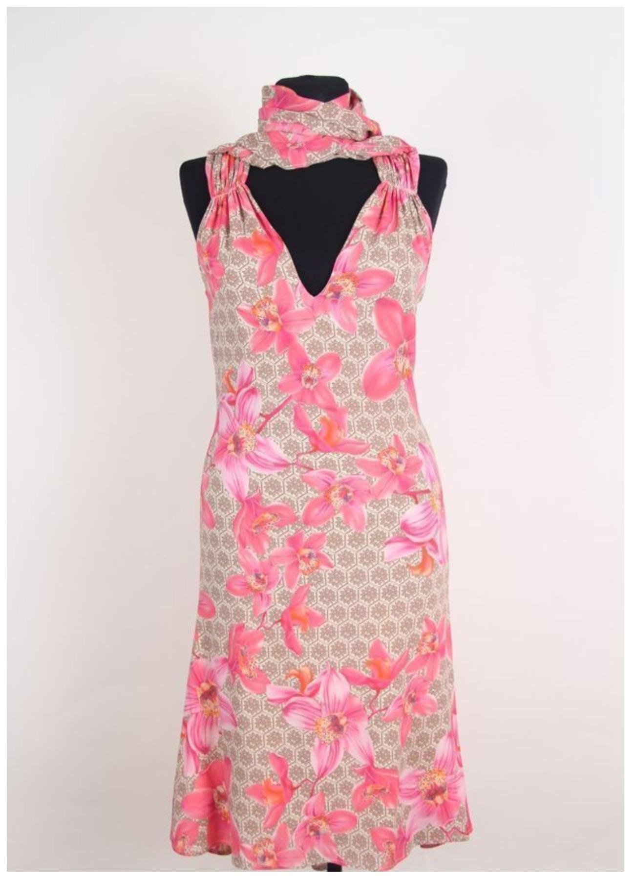 VERSACE Seda vintage  Floral en flor  Vestido  40 it flor de lis en venta 5