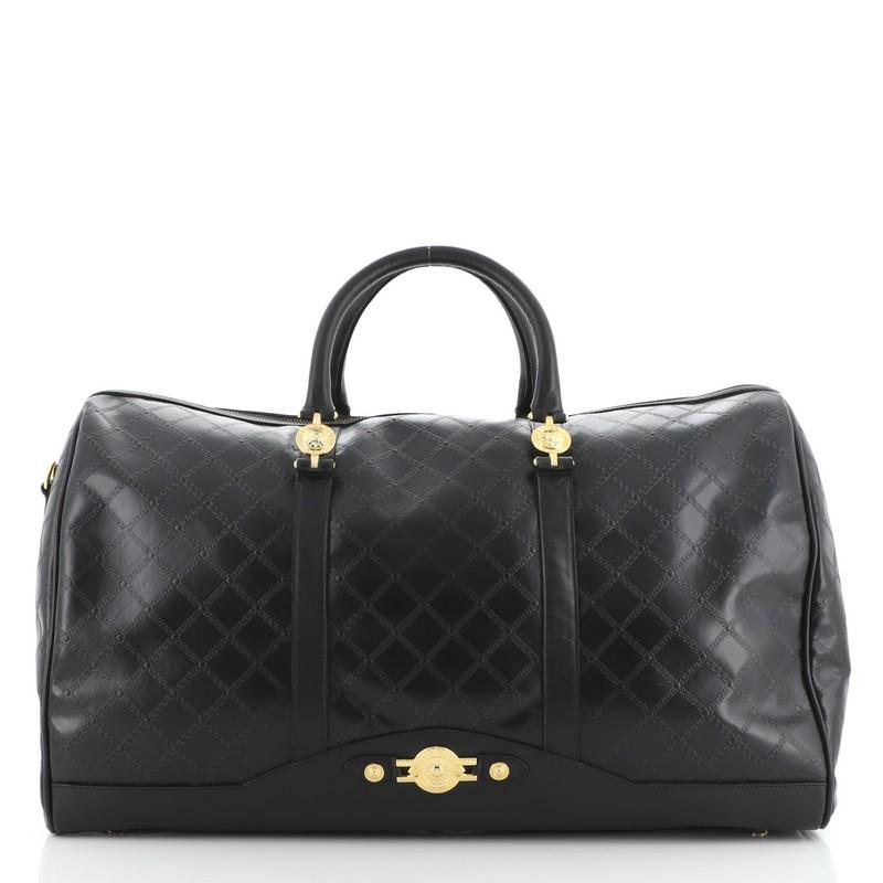 Versace Vintage Sun Duffle Bag geprägtes Leder groß (Schwarz)