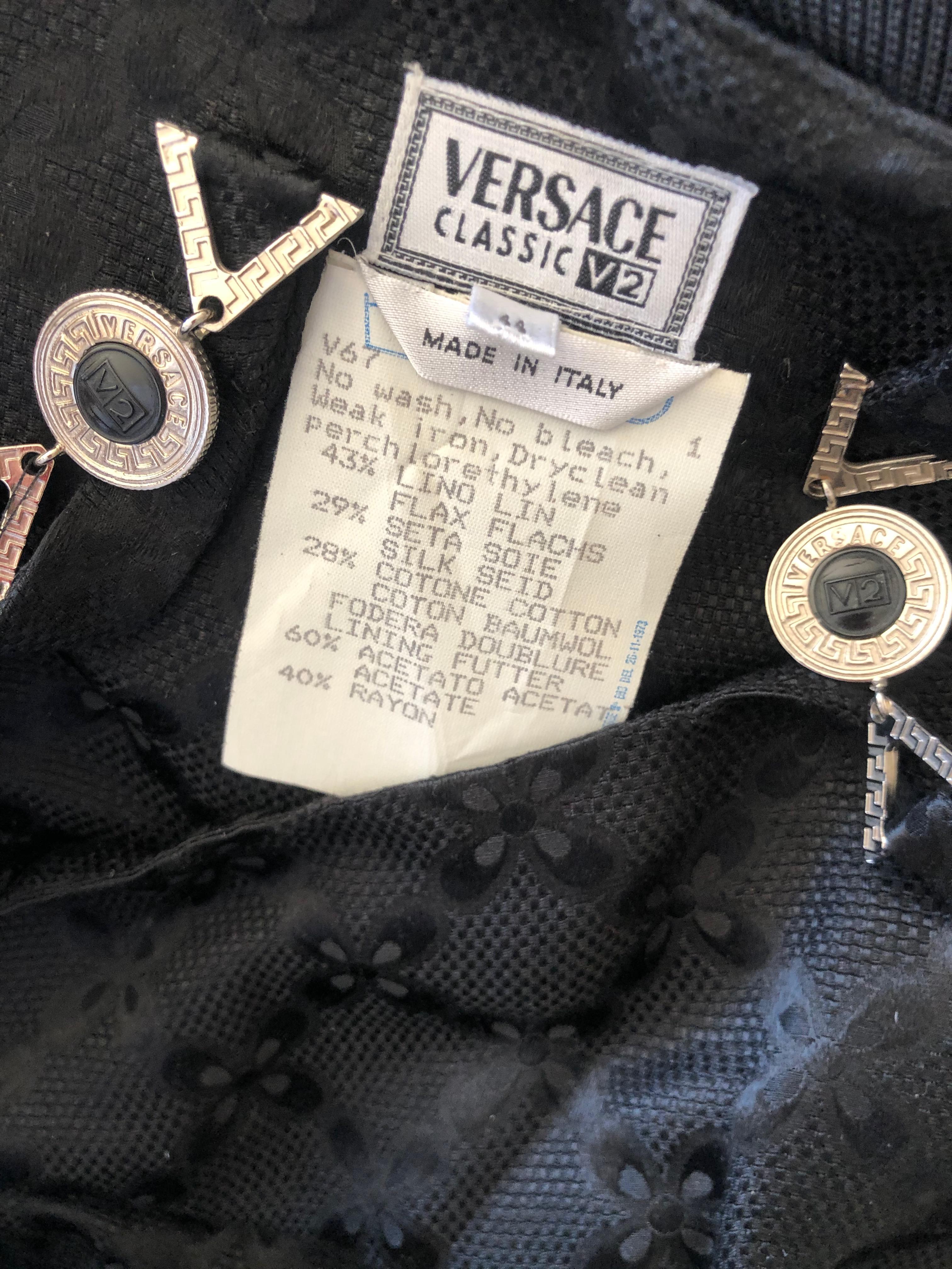 Versace Vintage V2 Versace Classic 1980's Black Jacquard Cocktail Dress For Sale 3