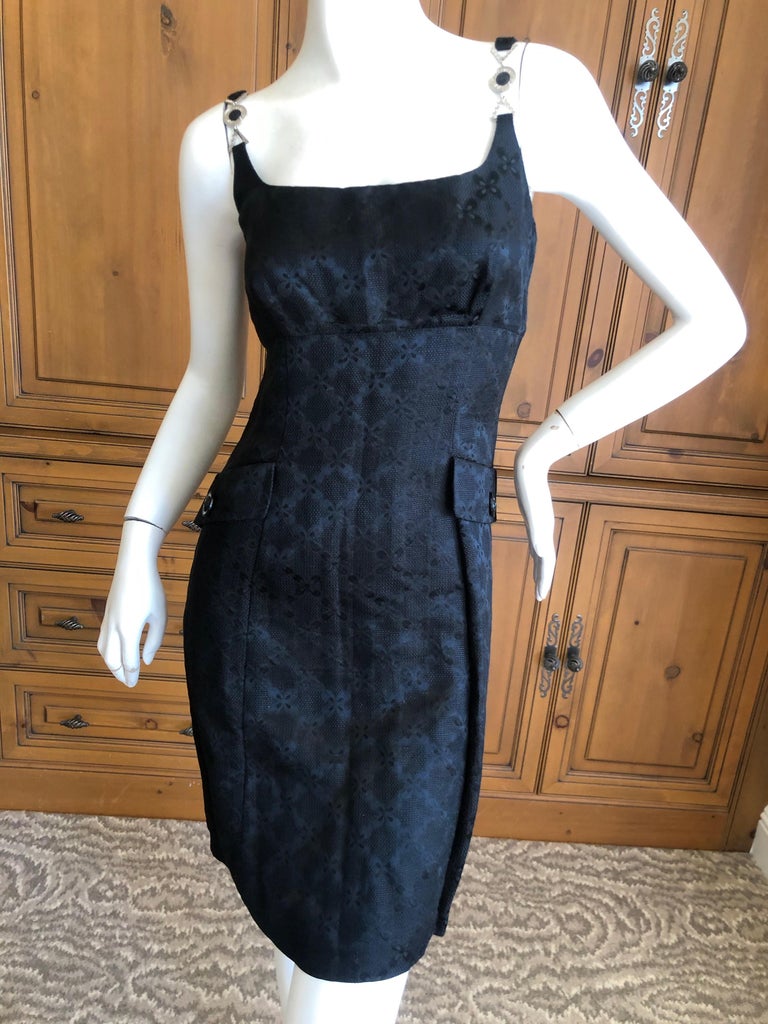 Versace Vintage V2 Versace Classic 1980's Black Jacquard Cocktail Dress ...