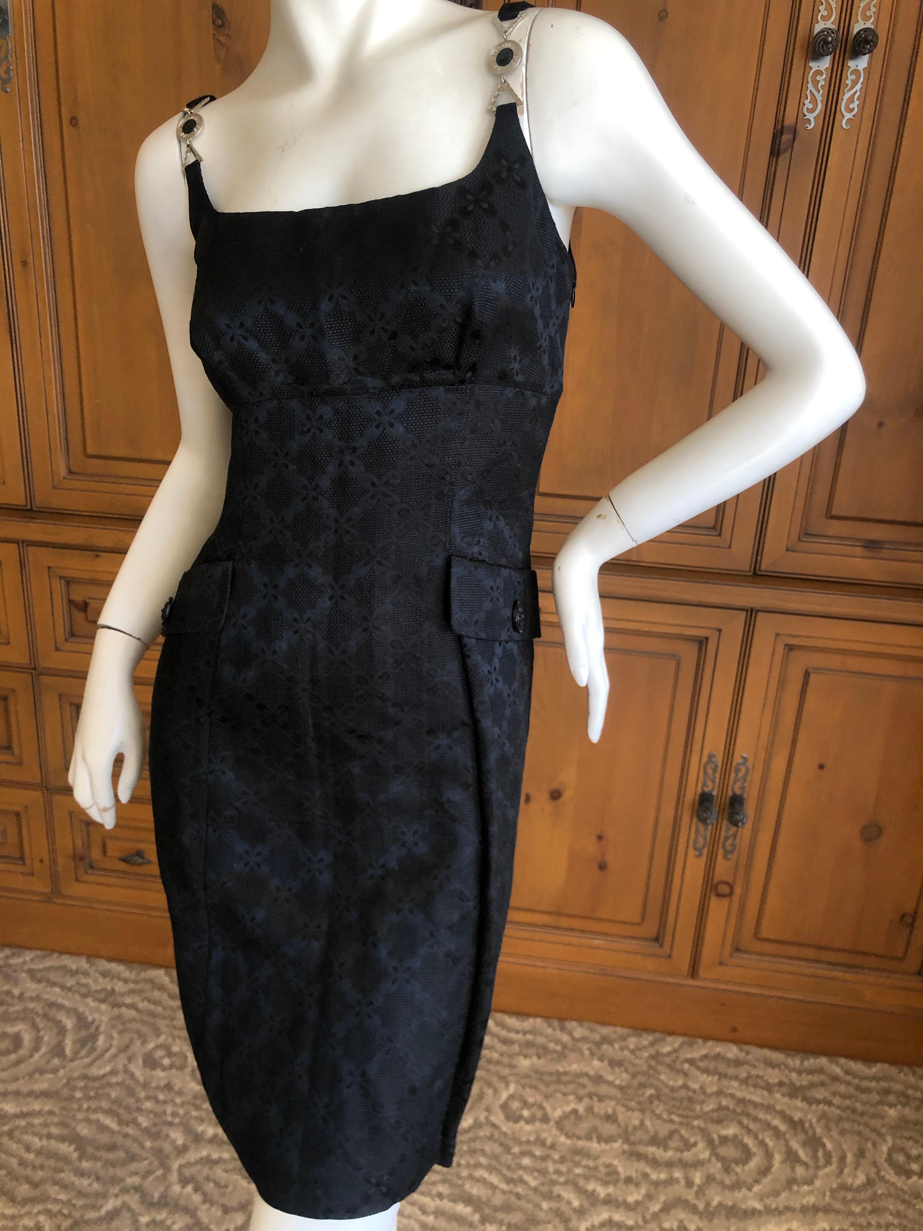 Versace Vintage V2 Versace Classic 1980's Black Jacquard Cocktail Dress In Excellent Condition For Sale In Cloverdale, CA