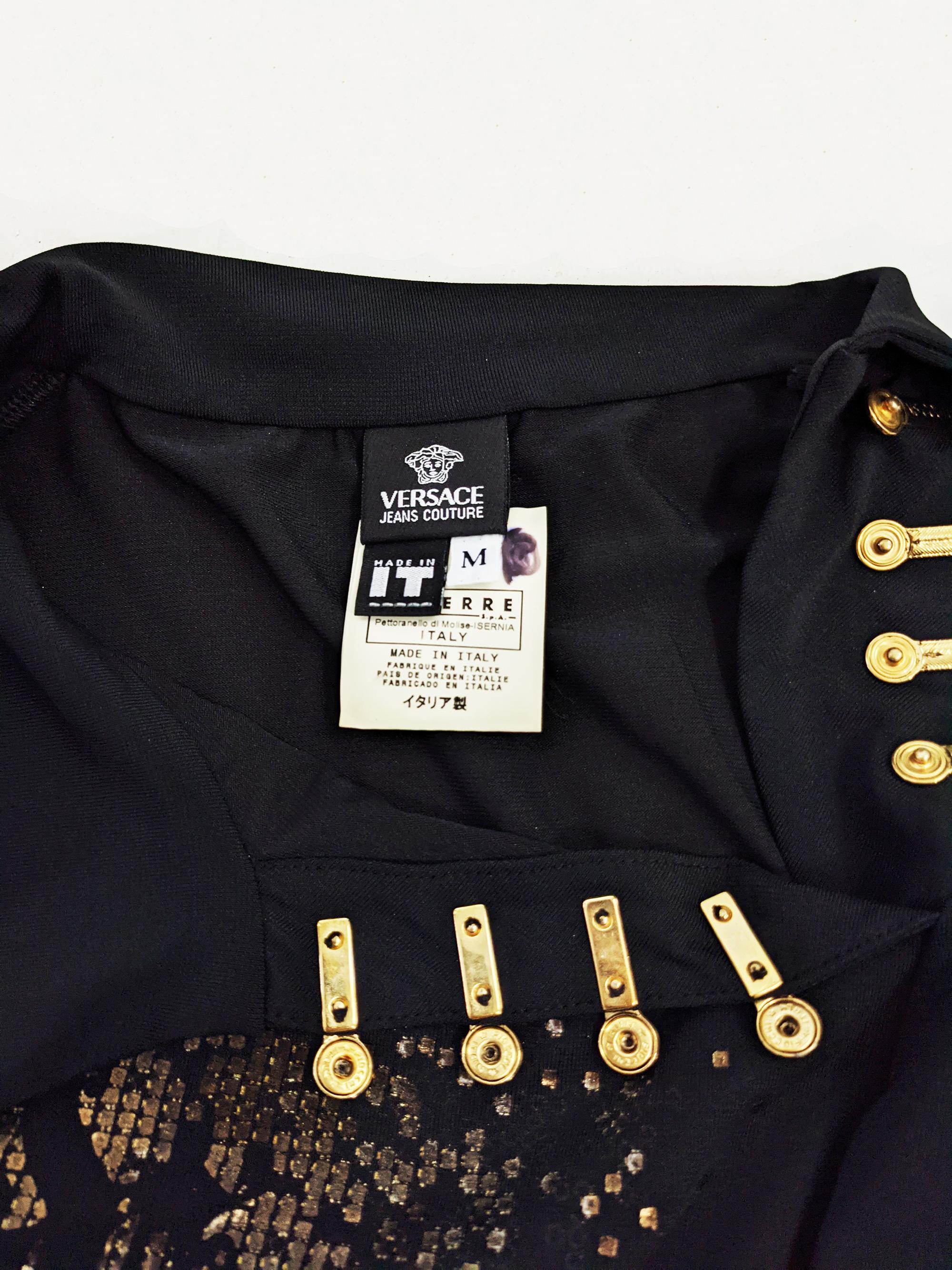 Versace Vintage y2k 'Diva' Print Black & Gold Asian Style Party Top, 2000s 3