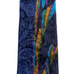 Versace Vintagge blue silk 2000s tie with multicolor print details