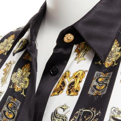 VERSACE Virtus Alphabet noir or Barocco Medusa chemise en soie à boutons IT38 XS