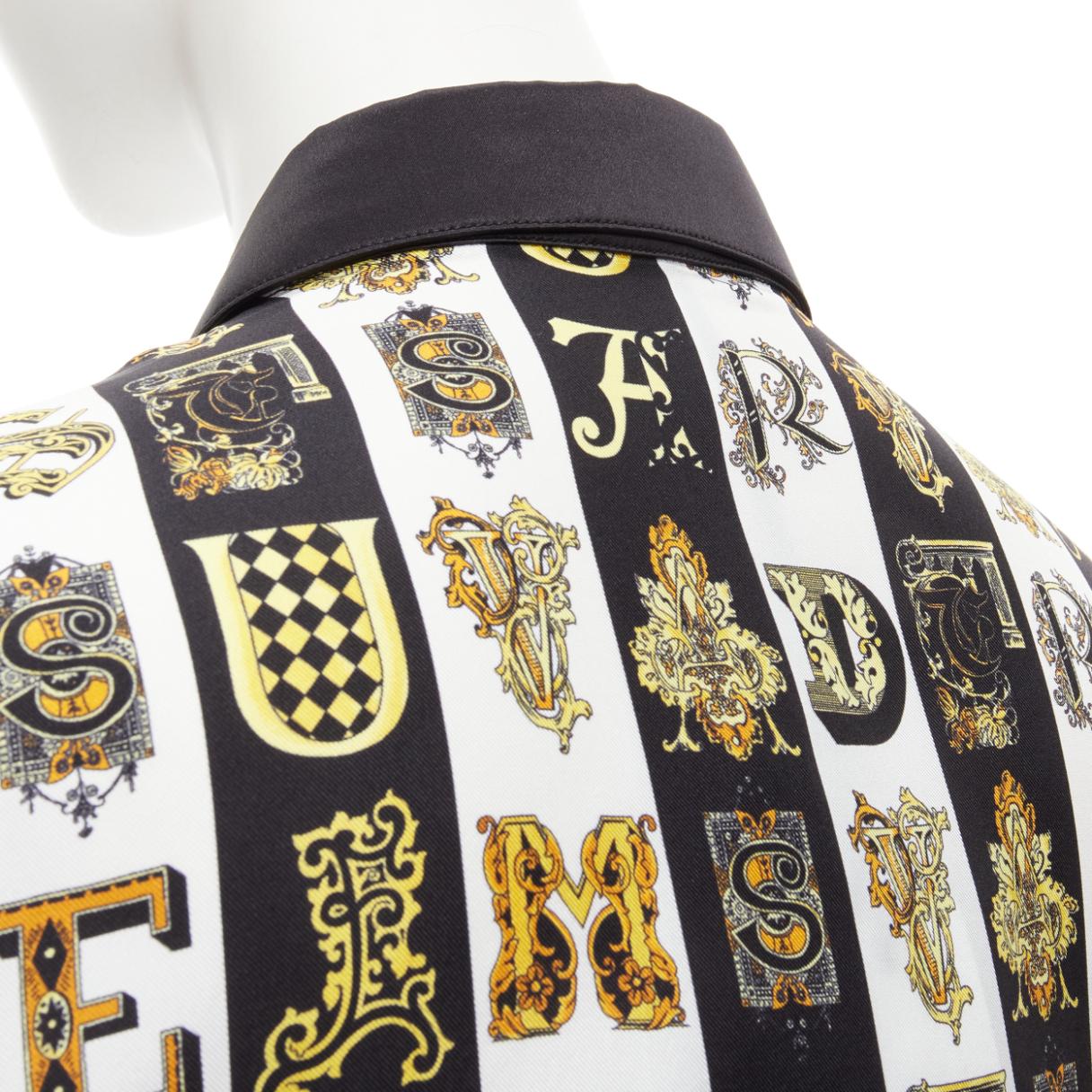 VERSACE Virtus Alphabet black gold Barocco Medusa button silk shirt IT38 XS For Sale 3