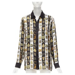 VERSACE Virtus Alphabet black gold Barocco Medusa button silk shirt IT38 XS