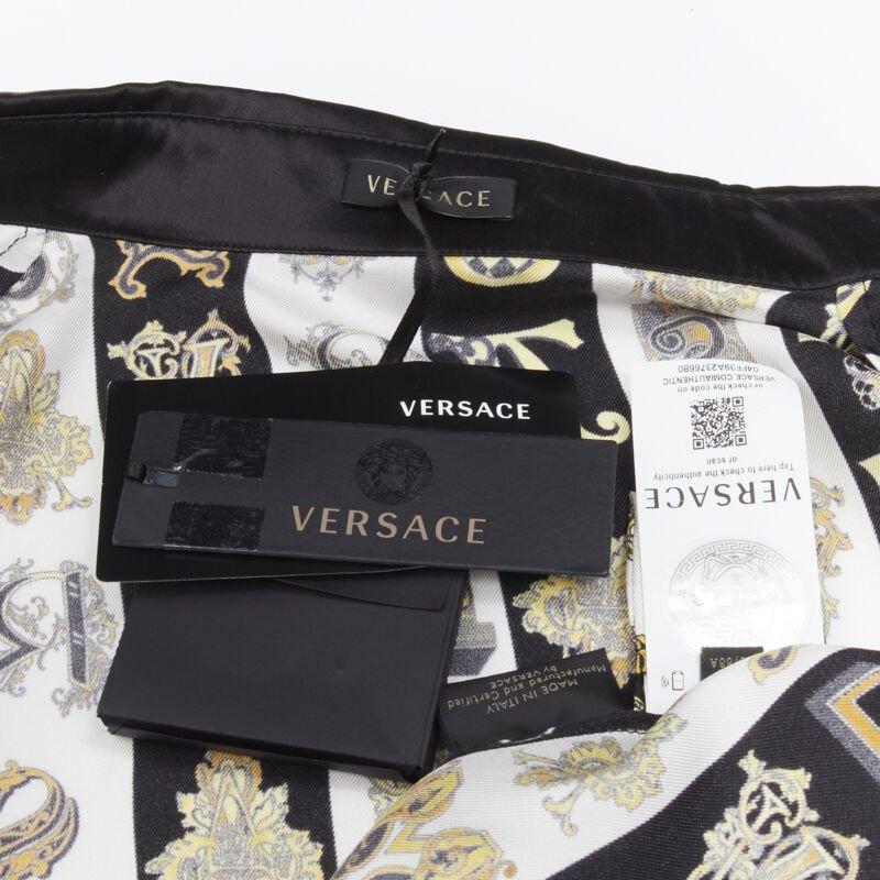 VERSACE Virtus Alphabet black gold Barocco Medusa button silk shirt IT42 M For Sale 5