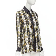 VERSACE Virtus Alphabet black gold Barocco Medusa button silk shirt IT42 M