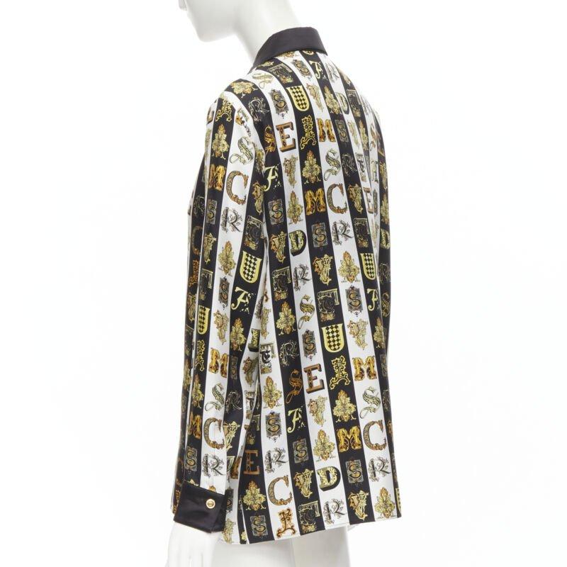 VERSACE Virtus Alphabet black gold Barocco Medusa button silk shirt IT42 M For Sale 1