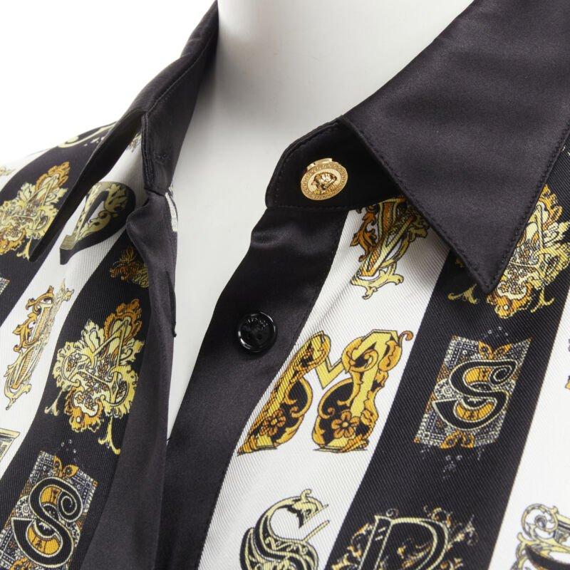 VERSACE Virtus Alphabet black gold Barocco Medusa button silk shirt IT42 M For Sale 2