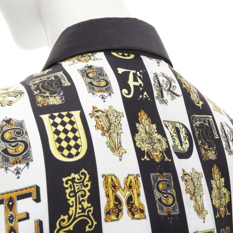 VERSACE Virtus Alphabet black gold Barocco Medusa button silk shirt IT42 M For Sale 4