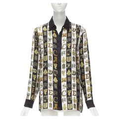 VERSACE Virtus Alphabet black gold Barocco Medusa button silk shirt IT42 M