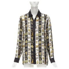 VERSACE Virtus Alphabet black gold Barocco Medusa button silk shirt IT42 M VERSACE Virtus Alphabet black gold Barocco Medusa button silk shirt IT42 M