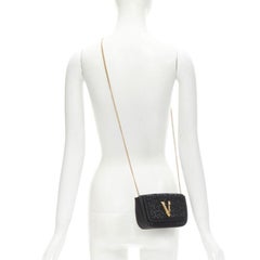 VERSACE Virtus Barocco black crystal embellished flap crossbody clutch bag