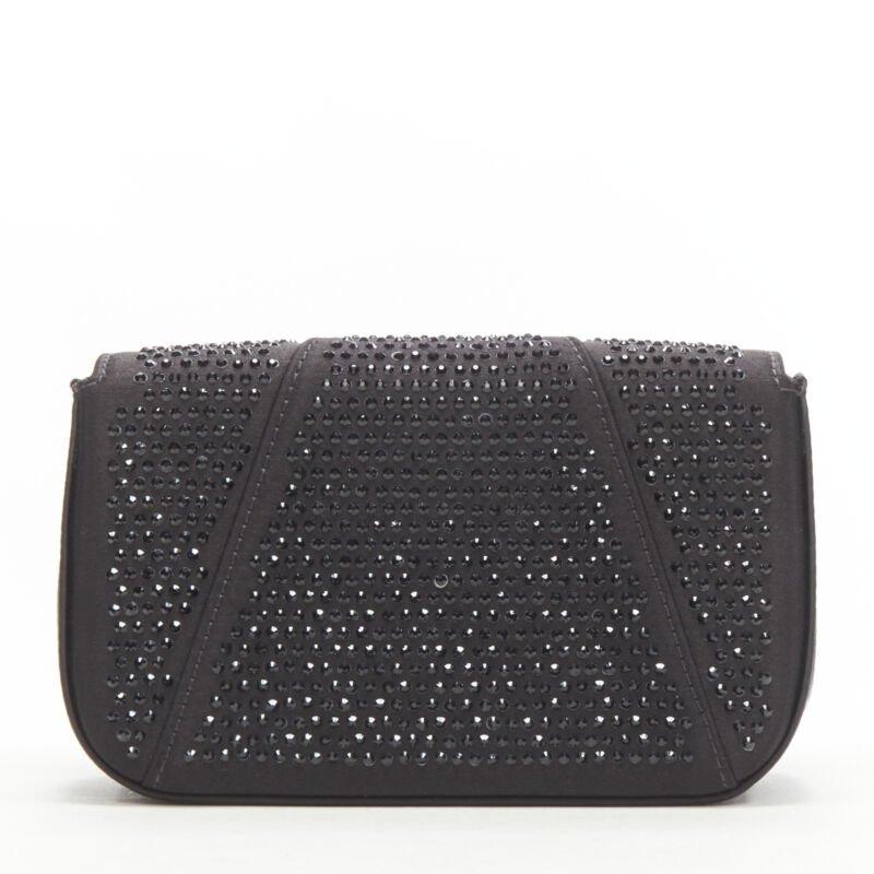 Women's VERSACE Virtus Barocco black crystal embellished flap crossbody clutch bag For Sale
