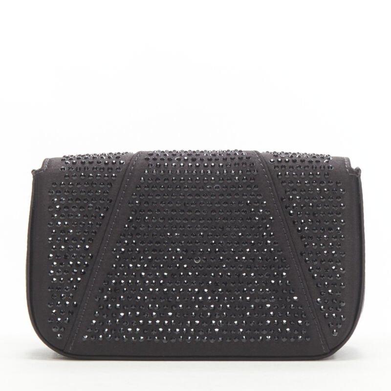 VERSACE Virtus Barocco black crystal embellished flap crossbody clutch bag For Sale 1