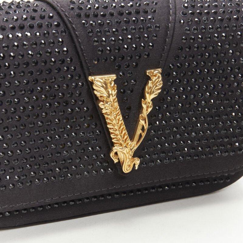 VERSACE Virtus Barocco black crystal embellished flap crossbody clutch bag For Sale 2