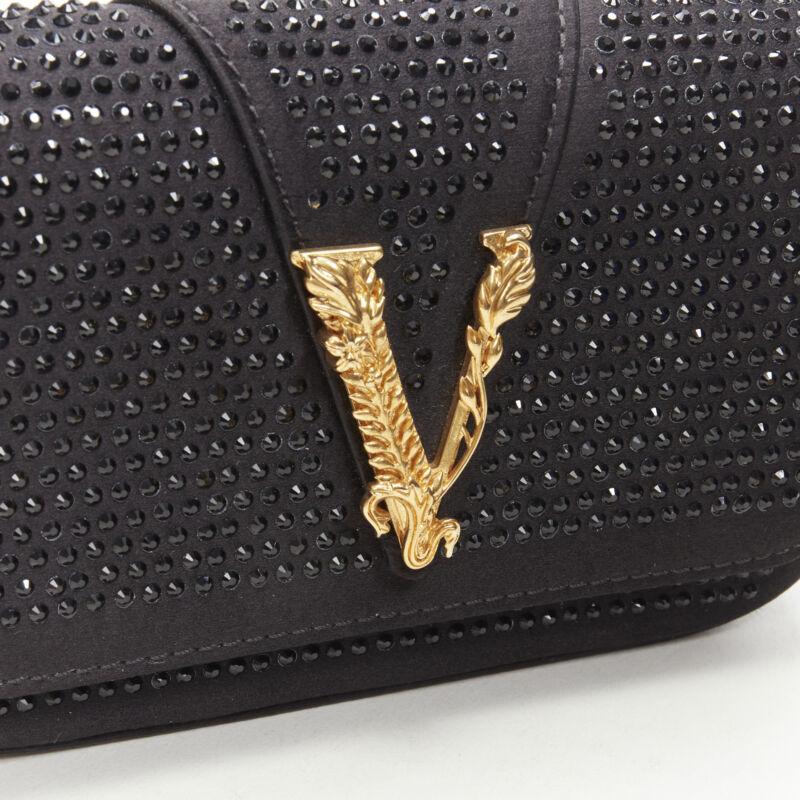 VERSACE Virtus Barocco black crystal embellished flap crossbody clutch bag For Sale 3
