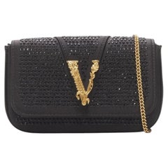 VERSACE Virtus Barocco black crystal embellished flap crossbody clutch bag